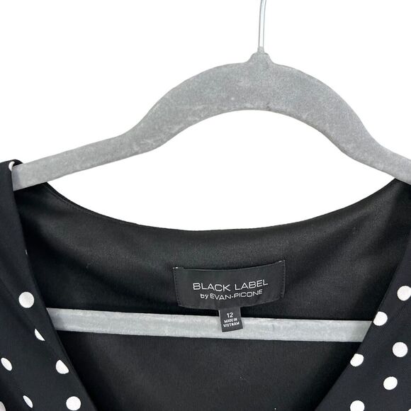 Evan Picone Black Label Womens Polka Dot Dress Ruched V Neck Sleeveless Black 12 - Picture 3 of 6